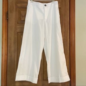 Zara White Wide Leg Cropped Trouser Pants